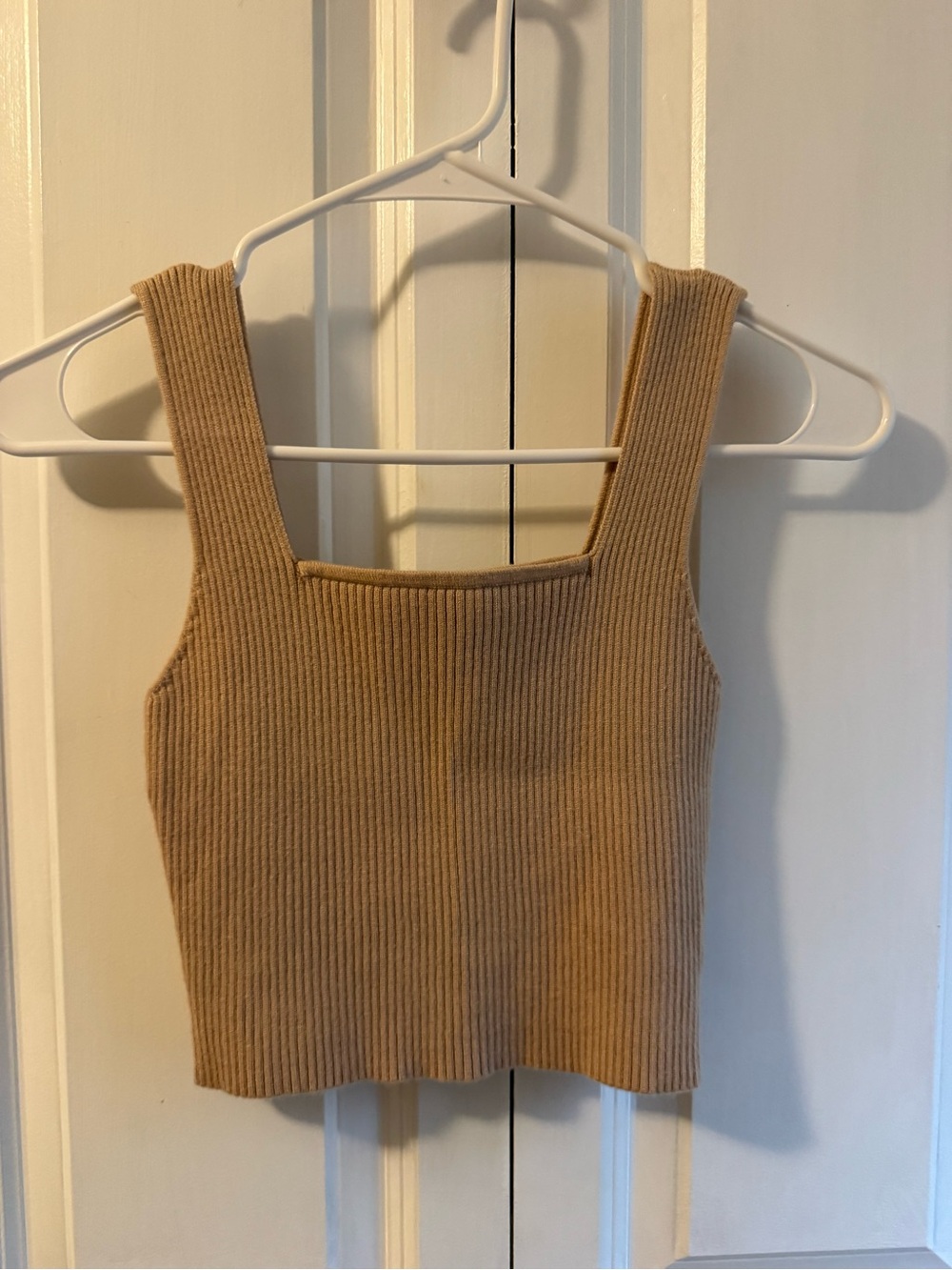 Ribbed Square Neck Tank Top - Camel